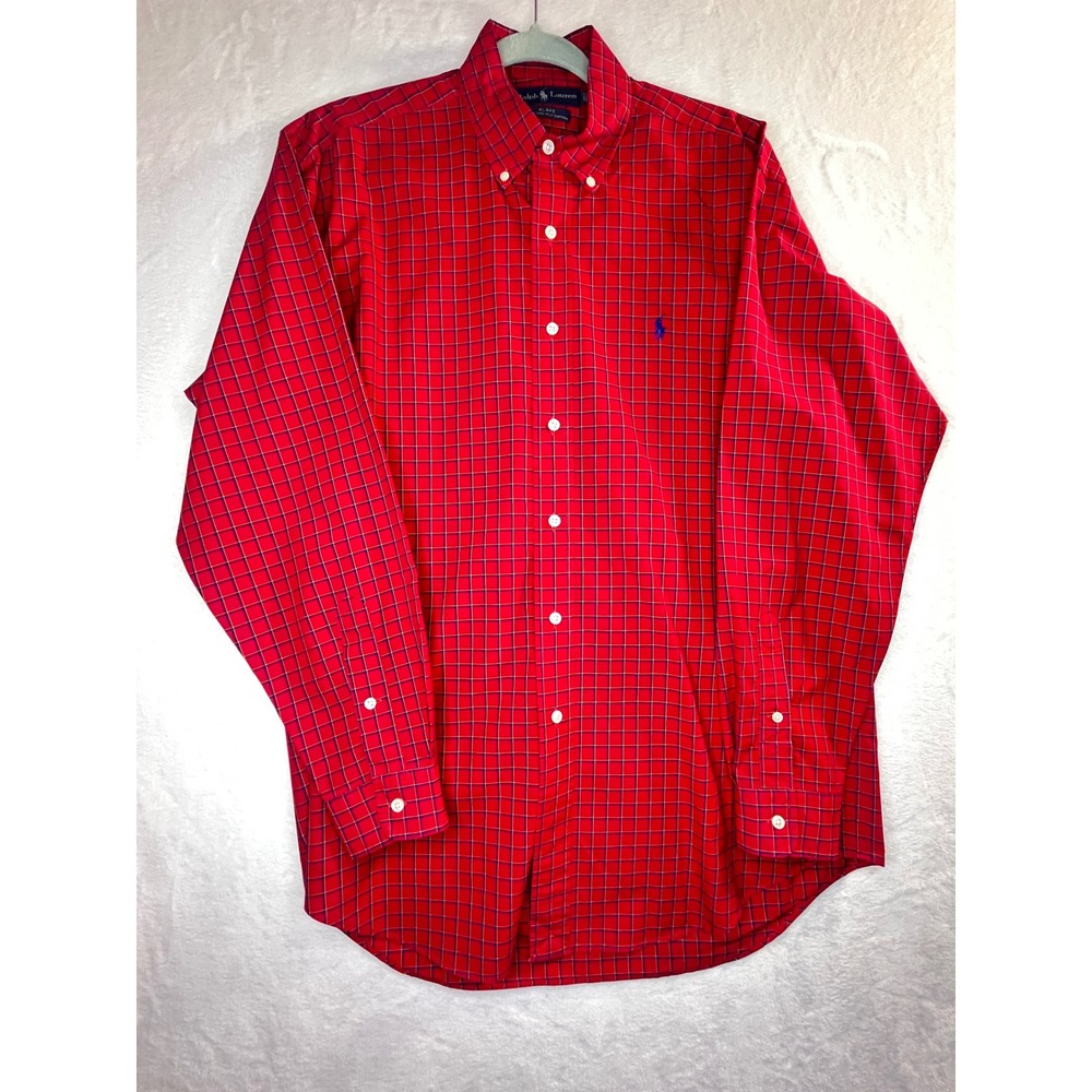 Ralph Lauren Button Down Shirt Mens M Red Check Blake Excellent 100% Cotton